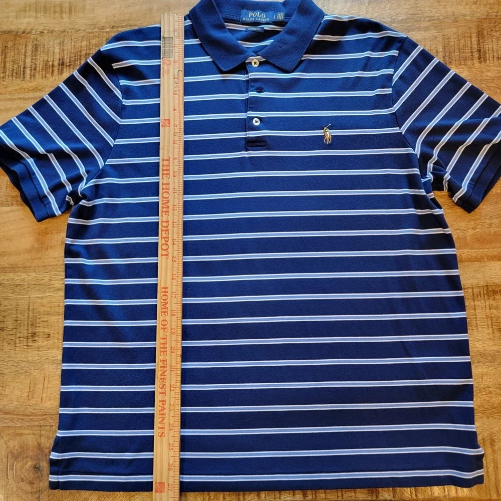 Polo Ralph Lauren Mens Classic Fit Striped Polo Shirt Navy Blue White Size L